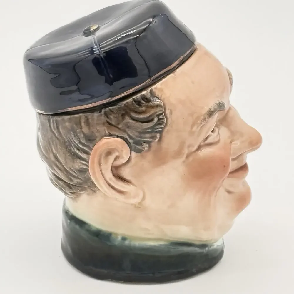 Antique Ceramic Figural Tobacco Jar Man In Hat No. 3795 Hand Painted Majolica